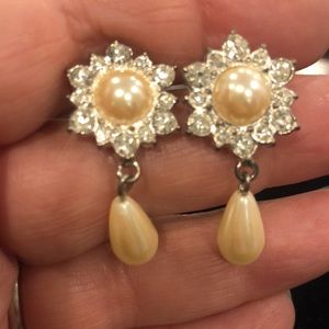 Bridal Bloom Pearl Drop Cubic Zirconia Earrings-Boutique